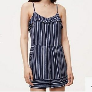 Navy Striped Ruffle Romper